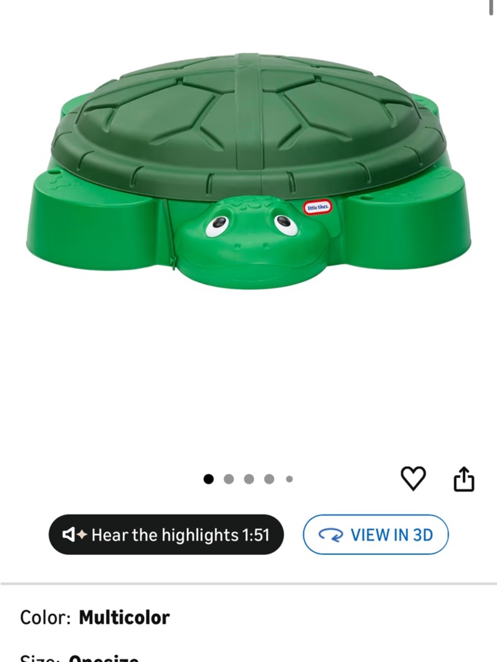 Little Tikes Green Turtle Sandbox with Lid